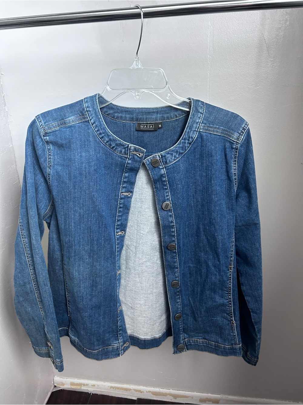 Masai Women's Blue Denim Round-Neck Jacket